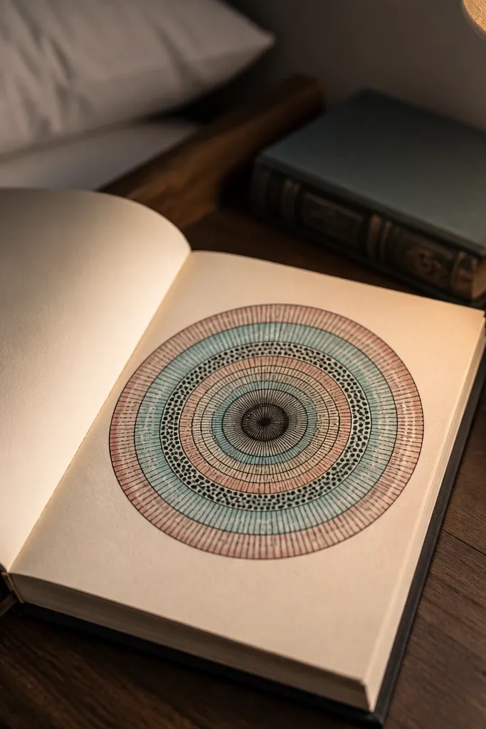 Concentric circles with alternating dot fills and a dark center