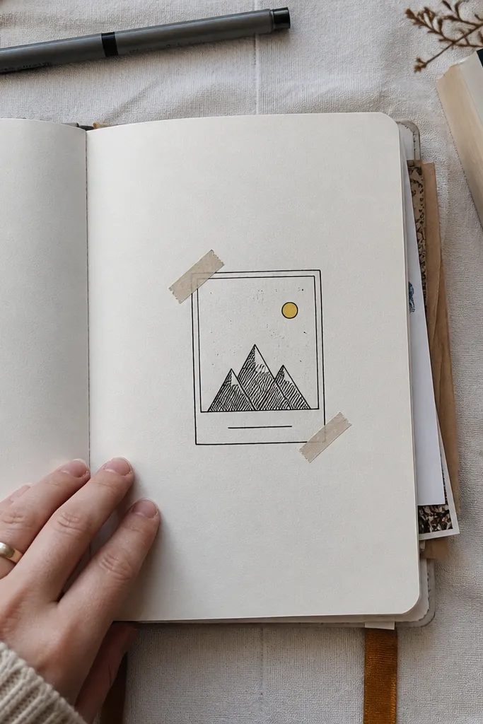 Hand-drawn polaroid border with a small scribble word