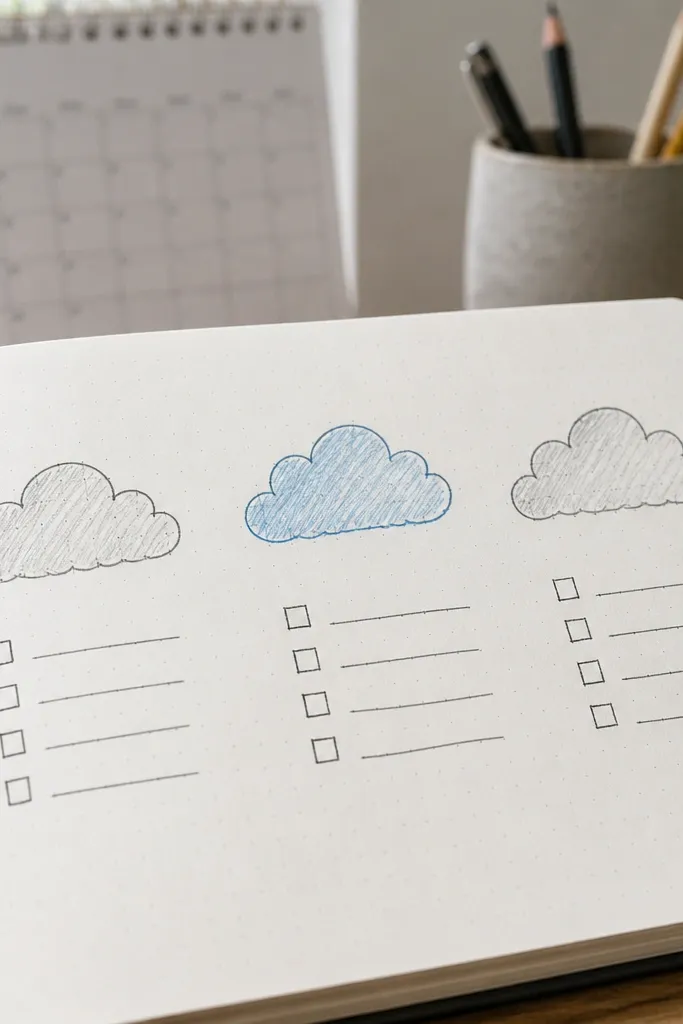Three clouds with checkboxes under each one