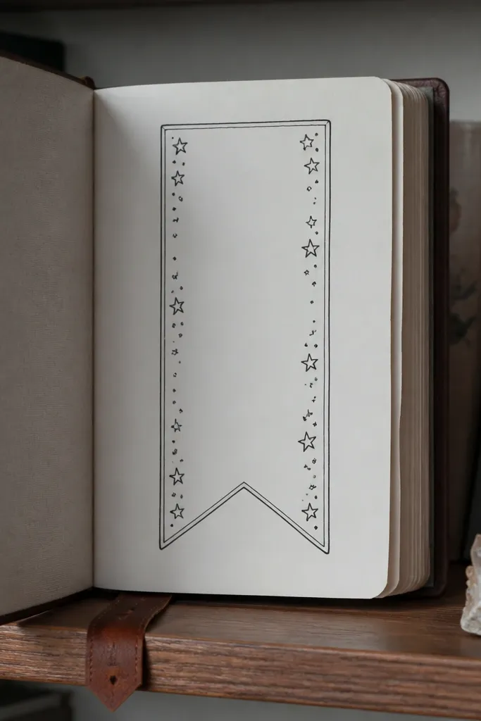 Bookmark-shaped border with small star clusters on sides