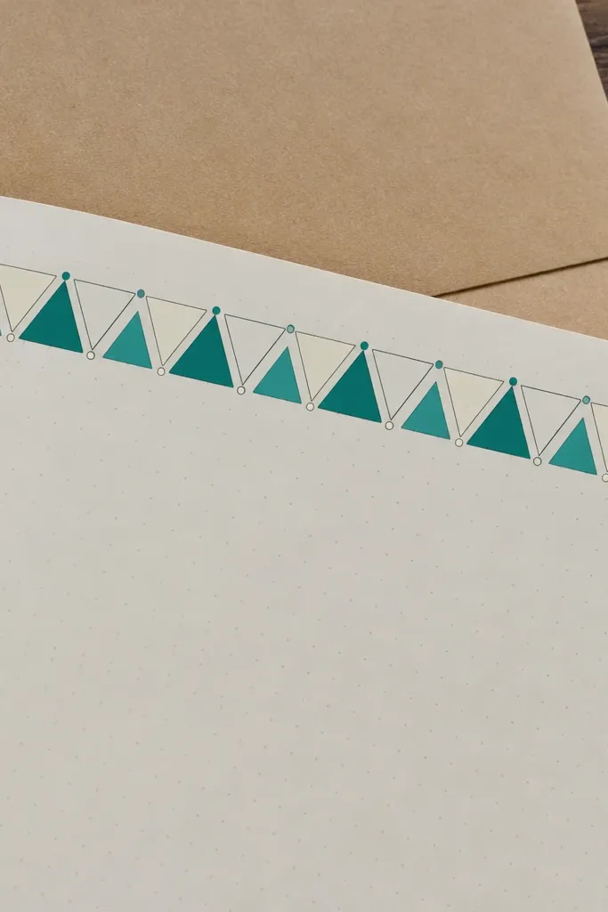 Row of alternating filled triangles with a thin banner outline