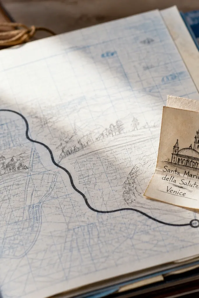 A map-themed strip with a folded tag labeled landmarks
