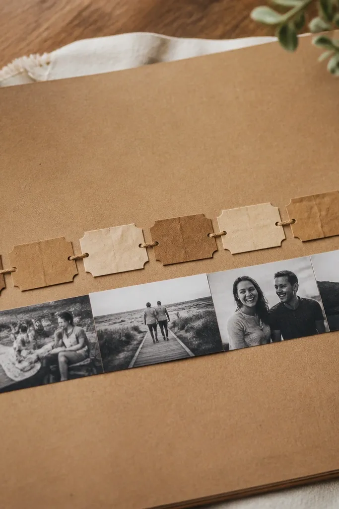 Three kraft paper ticket strips with dates and a small strip aligned horizontally