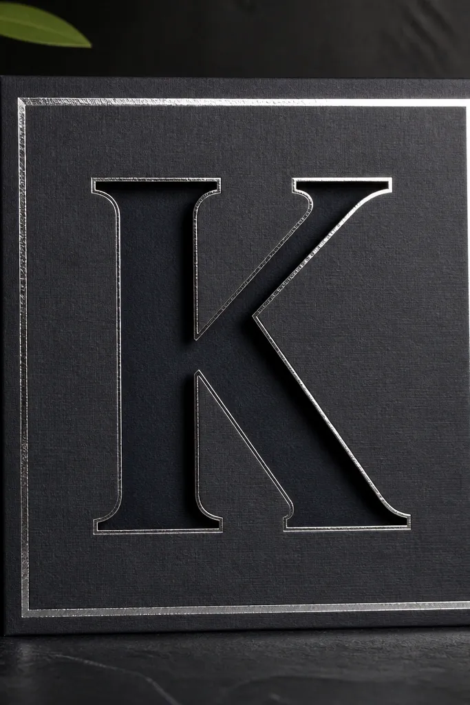 Gold-edged tape frame around a cardstock monogram cutout on a dark cover