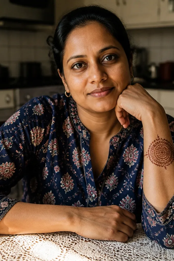 Mehndi round wrist medallion with eight petal shapes and a small center dot