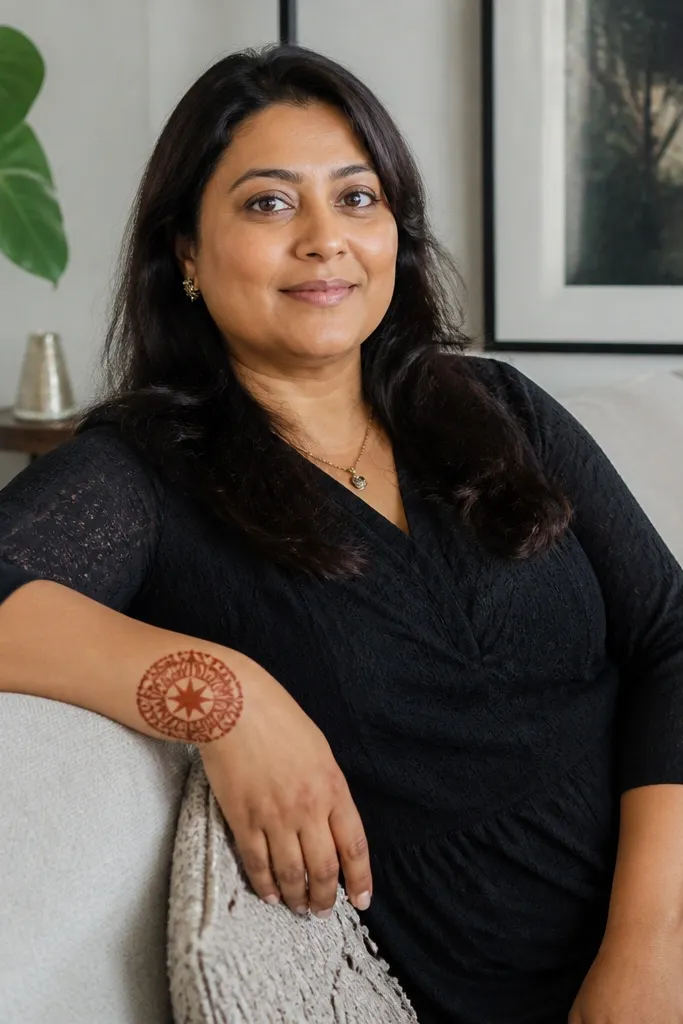 Mehndi round frame with fan-like segments and a small star at the center