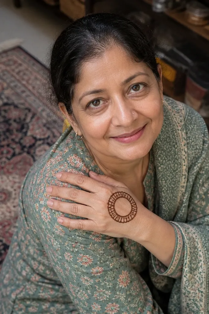 Mehndi round medallion with ladder-like rectangular segments and a small center