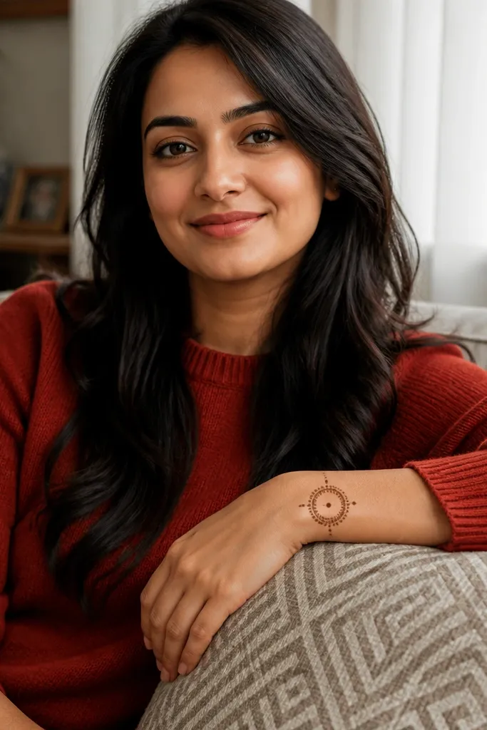 Mehndi round bracelet circle on wrist with side dot clusters
