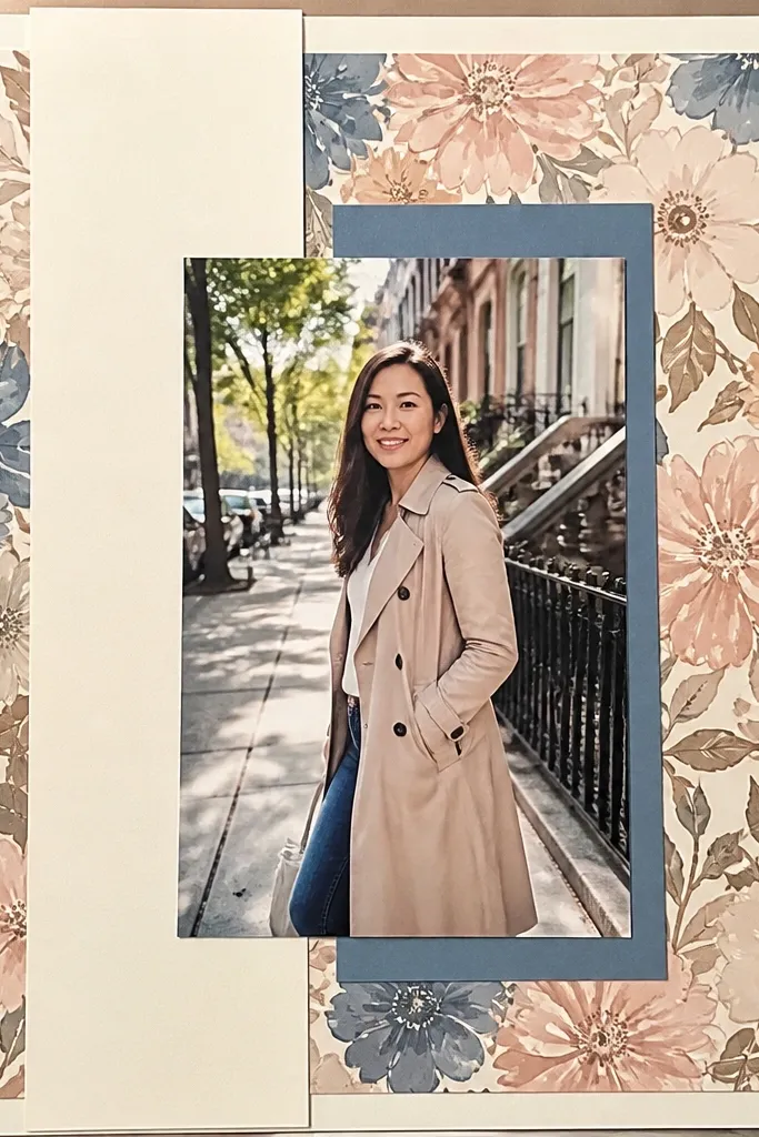A layered over two patterned paper rectangles