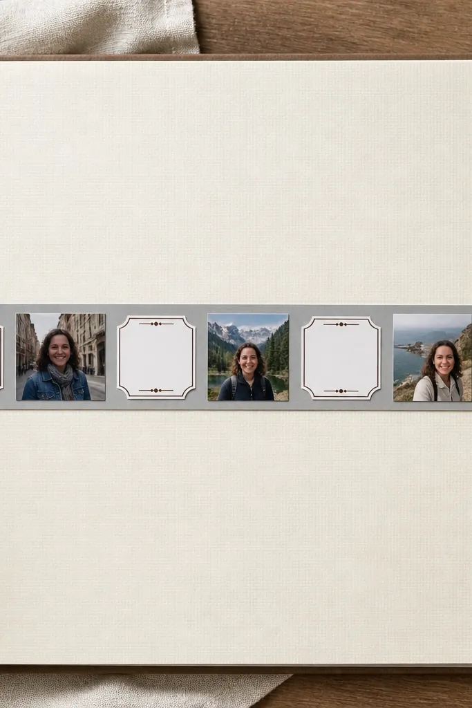 A horizontal strip with date labels and small photos underneath
