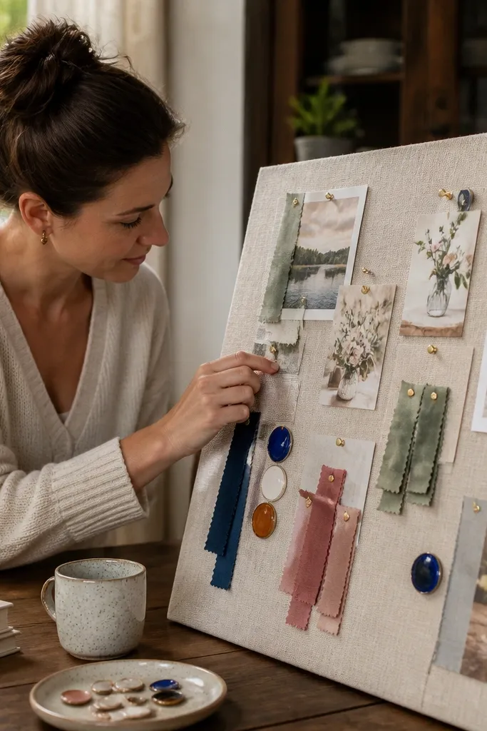 A cork board with ribbon strips and small button clusters marking different goals