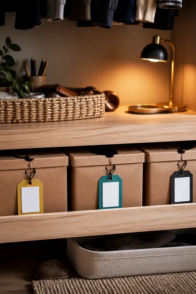 A shoe box turned into labeled drawers with goal cards inside