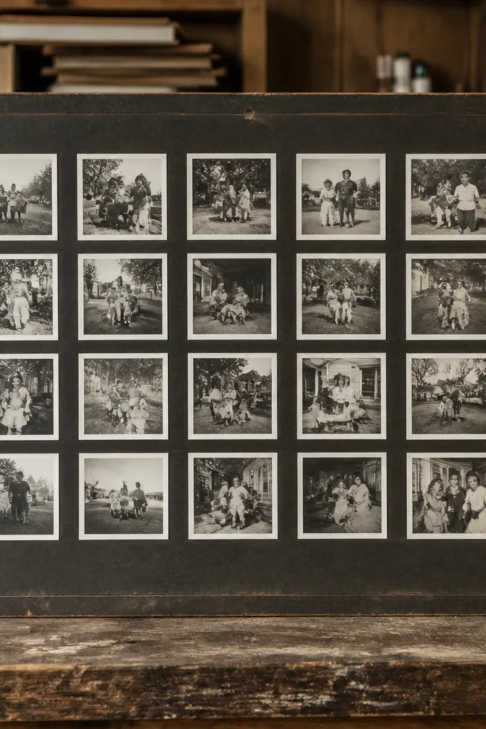 Vintage frame backing used as a grid collage with neatly aligned squares