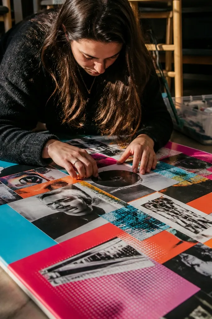 Vision board with magazine color blocks and bold cutout letters over a light background