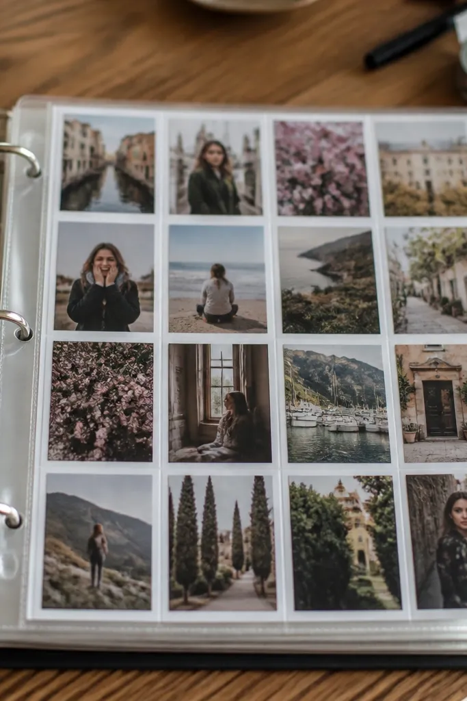 Binder vision board pages with contact sheet layout and uniform rows