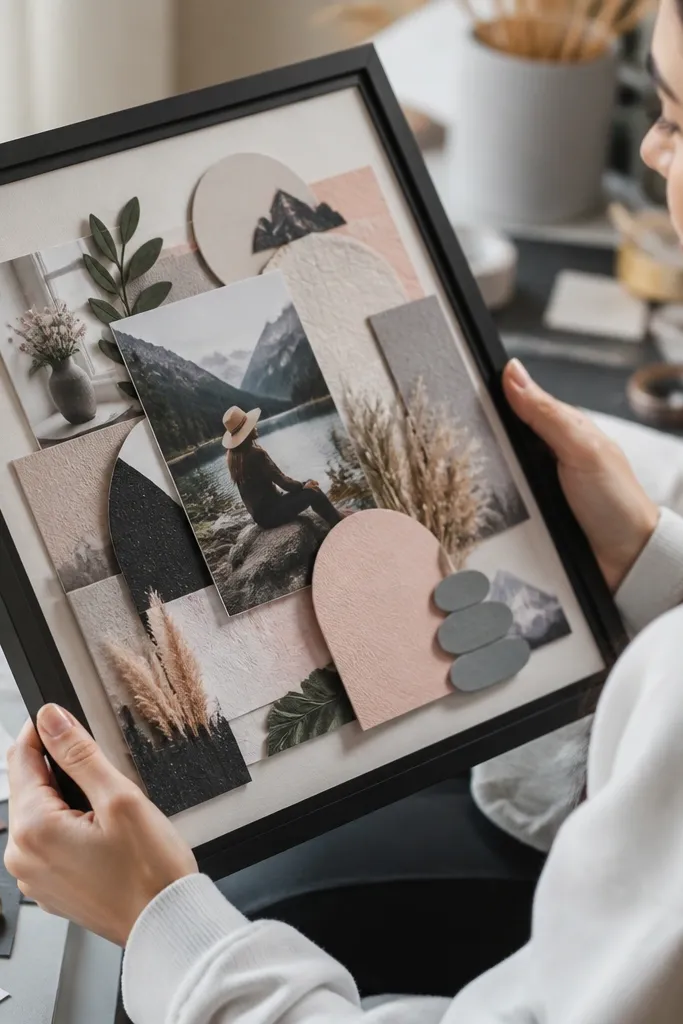 Layered paper vision board with raised cutouts and a subtle shadow effect