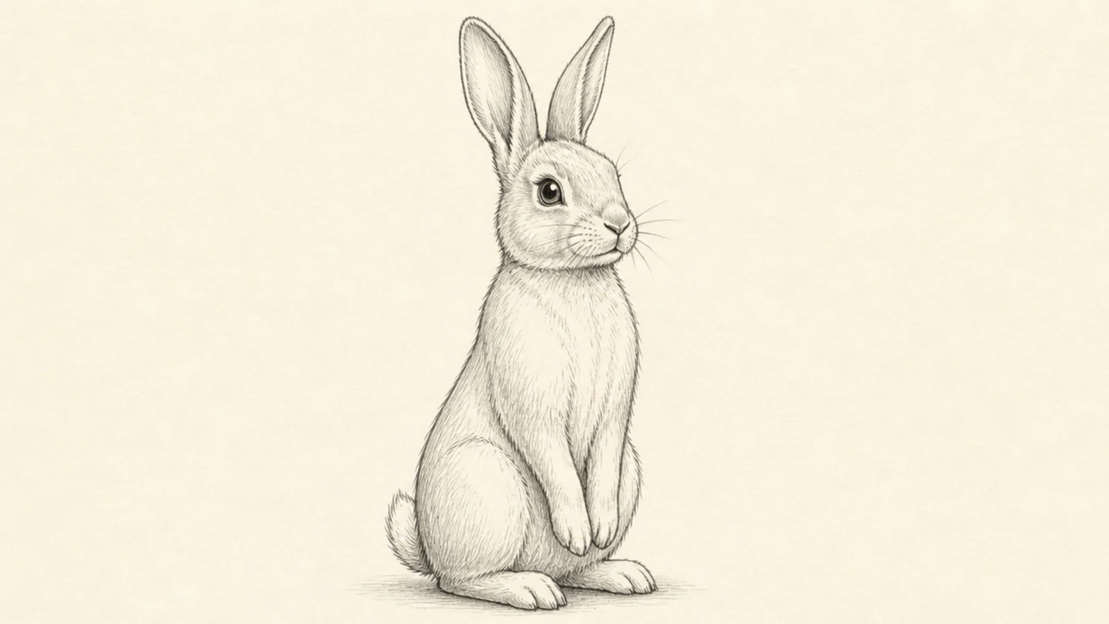 A bunny sitting very tall with ears straight up, listening