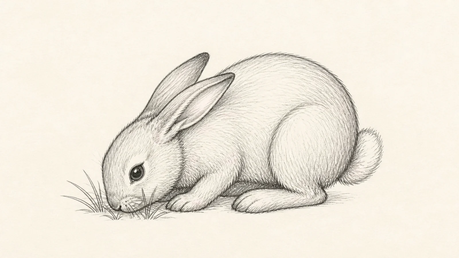 A bunny with its head lowered to nibble grass