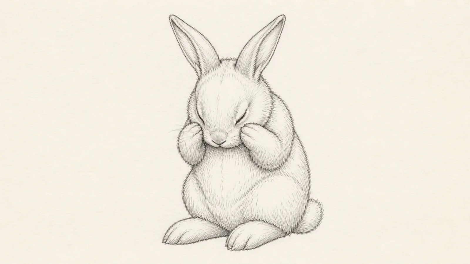 A bunny grooming its face with both front paws
