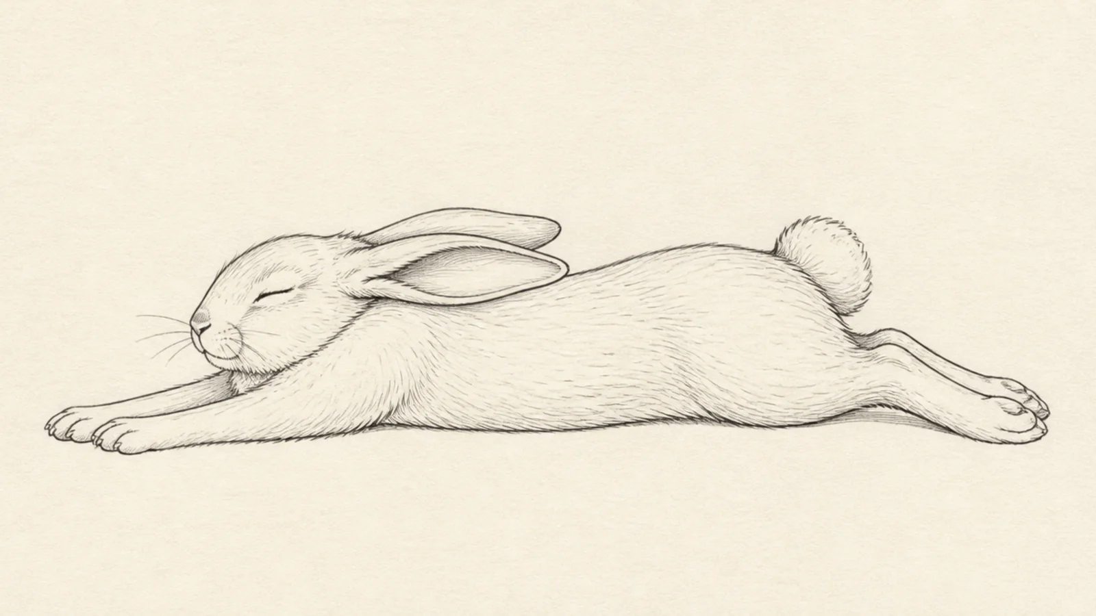 A bunny stretched out long with front legs reaching forward