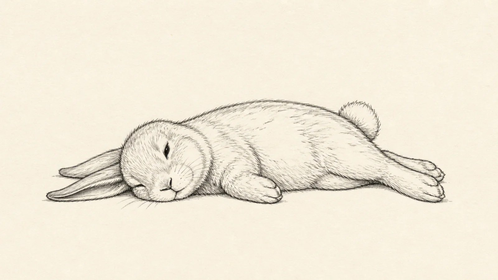 A bunny lying on its side, fully relaxed