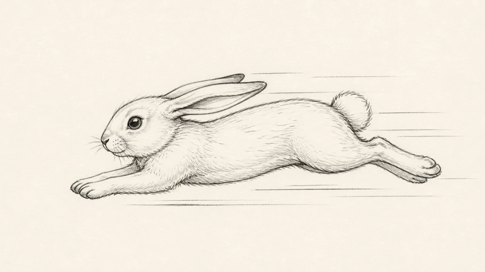 A bunny running with legs extended front and back