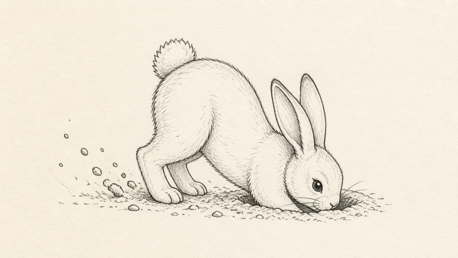 A bunny digging with its front paws, dirt flying