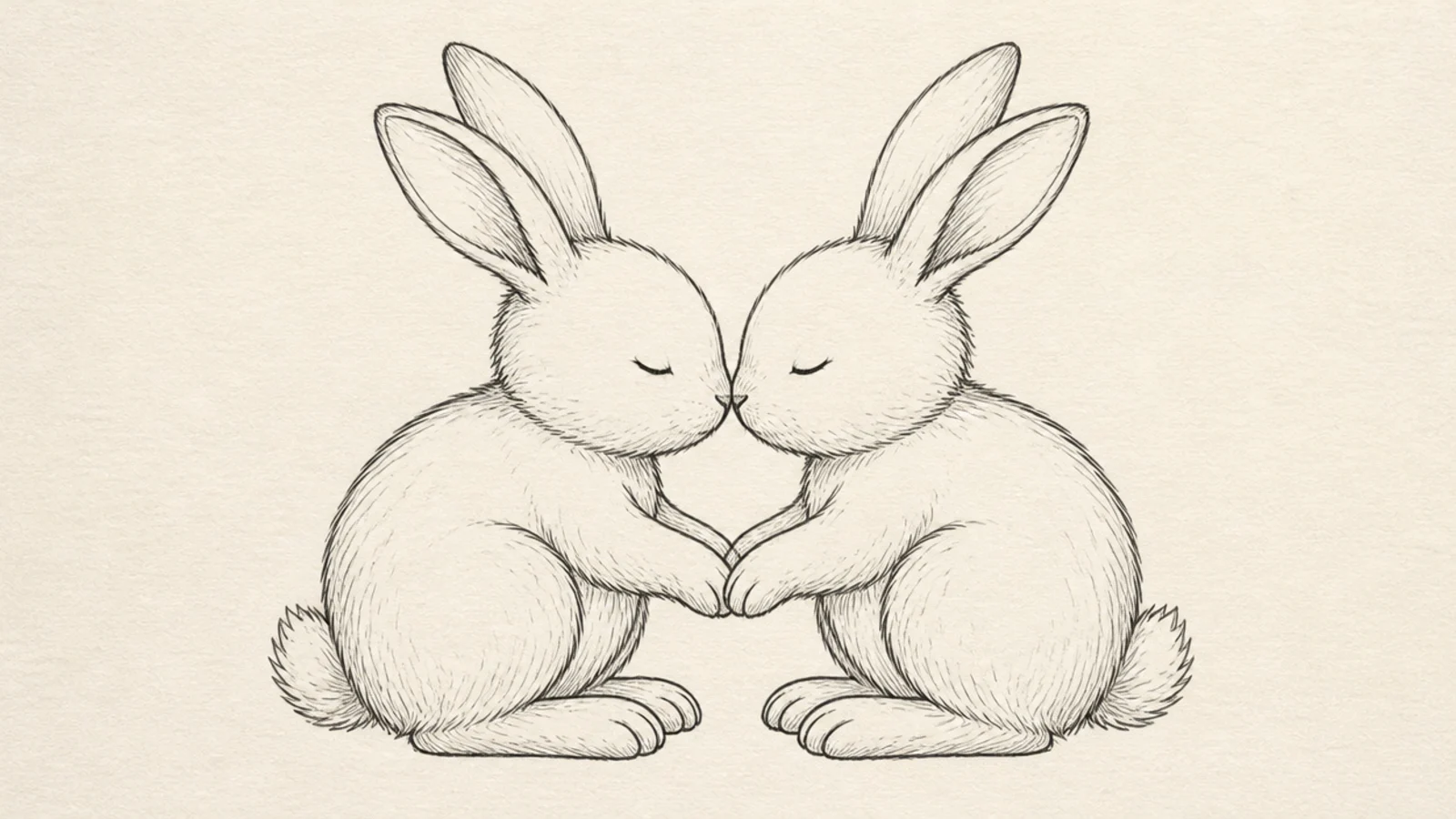 Two bunnies leaning in to nuzzle noses