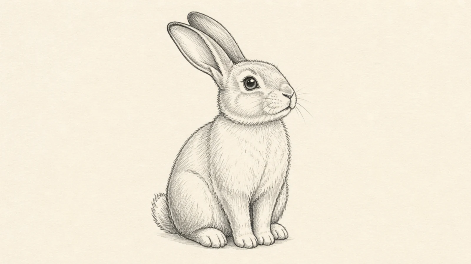 A bunny with ears perked and swiveled to catch a sound