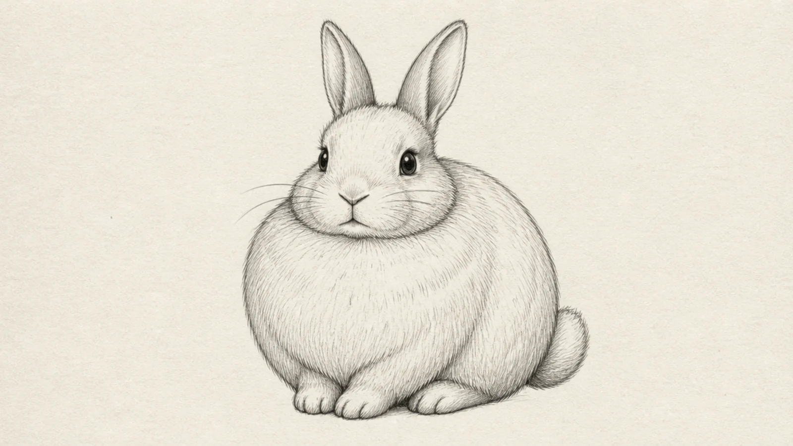 A very round, plump bunny sitting compactly