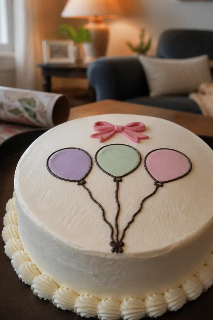 Three balloon outlines with strings going down and a small bow at the bottom
