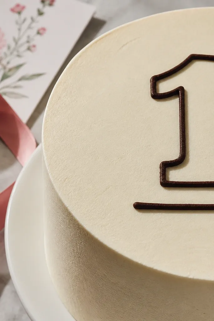 A large number one outline with a straight underline beneath on cake frosting