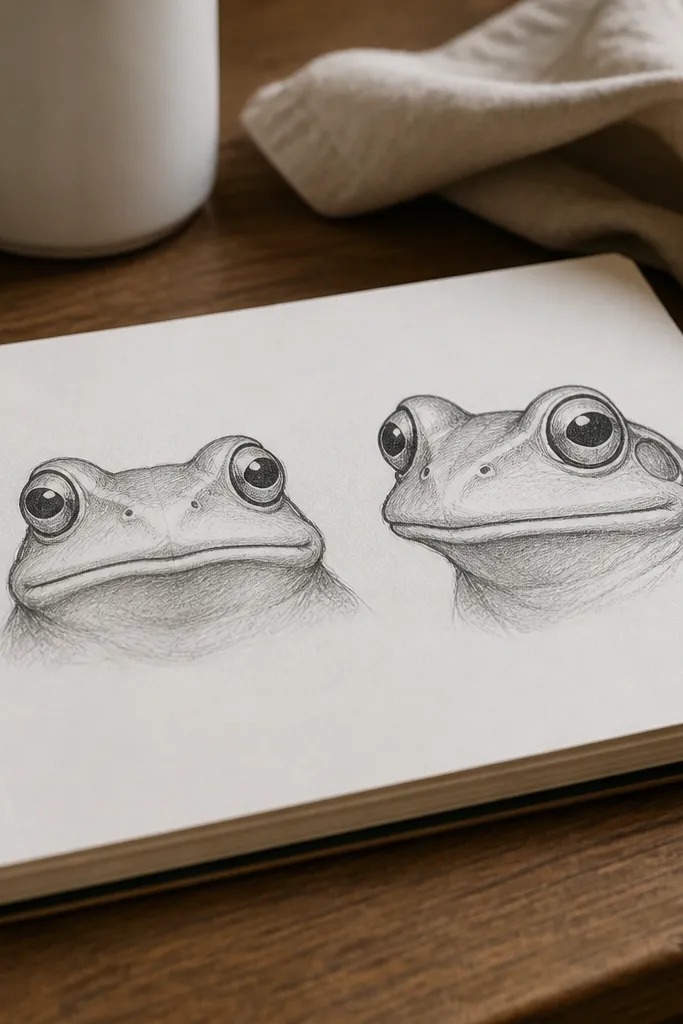 Frog head guide with a horizontal eye line and two aligned eye shapes