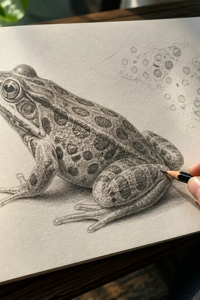 Frog with spots wrapped around the body using curve-following marks