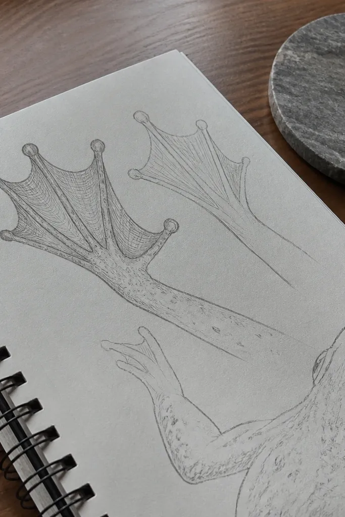 Frog foot with webbing lines following the toe paddle curve