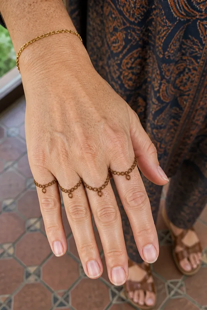 Micro chain pattern across all knuckles from index to pinky