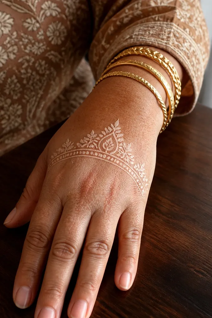 Back hand with an arched crown design across the knuckle area