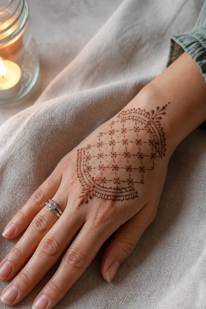 Back hand corner arches with a small grid fill in the center
