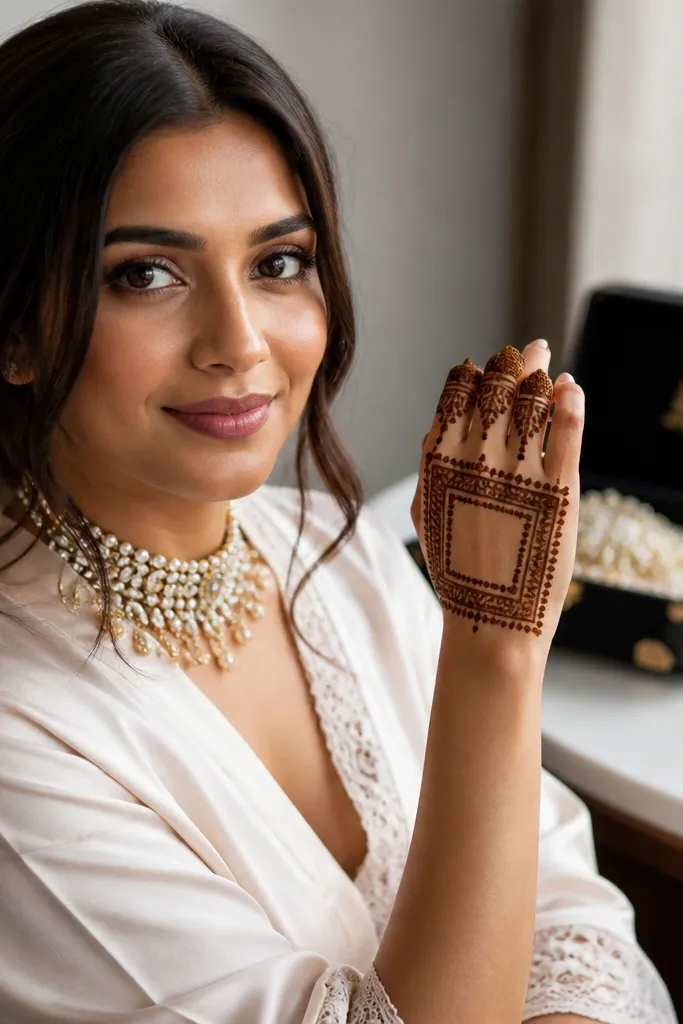 Back hand with a square frame and small dot-and-line kundan style accents