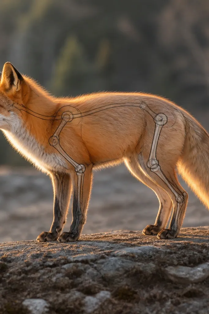 Fox body sketch with knee and ankle joints marked and connected