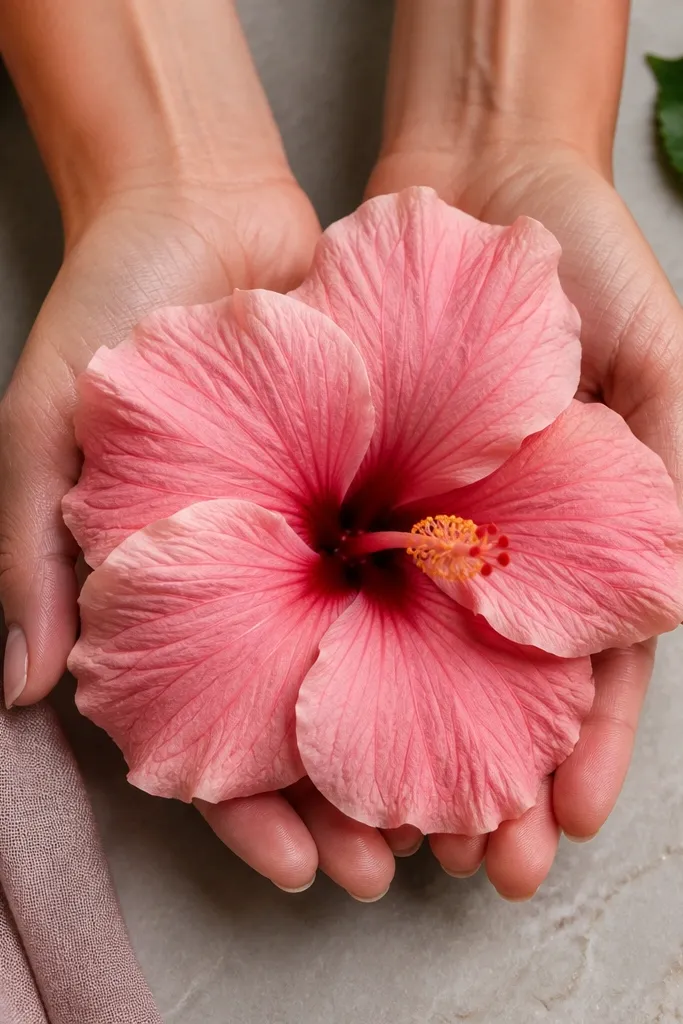 Hibiscus petals with veins added after shading, showing directional lines toward the center