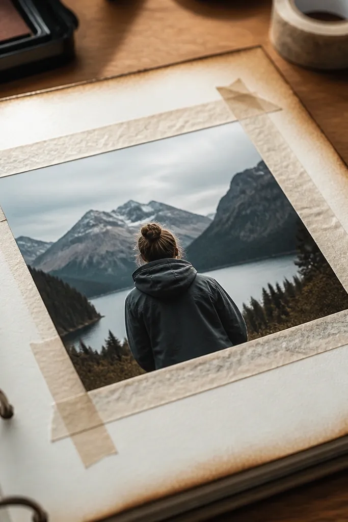 A page with a framed by washi tape and a subtle inked border edge