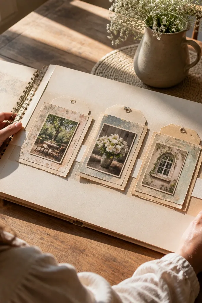 A vertical journaling lane with stacked tags and a beside it