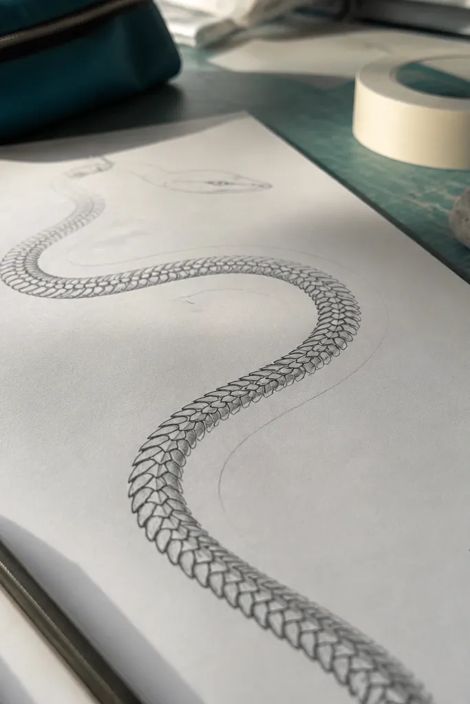 Snake body sketch with a single continuous curved spine line