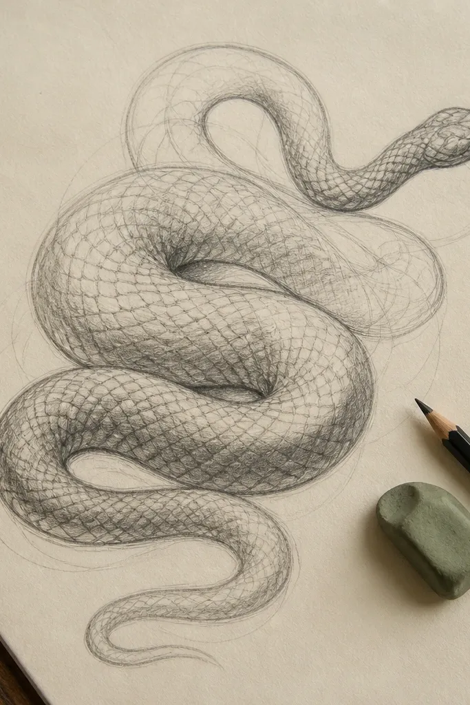 Snake coil drawing with consistent thickness across the curve