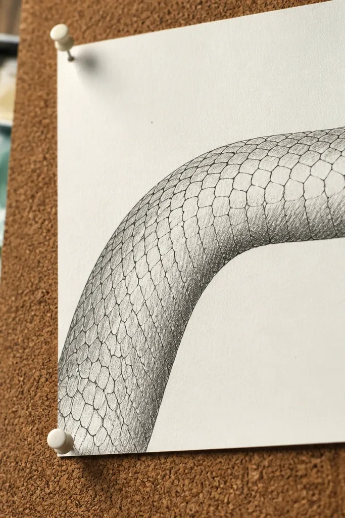 Snake scales drawn in rows that curve smoothly with the body