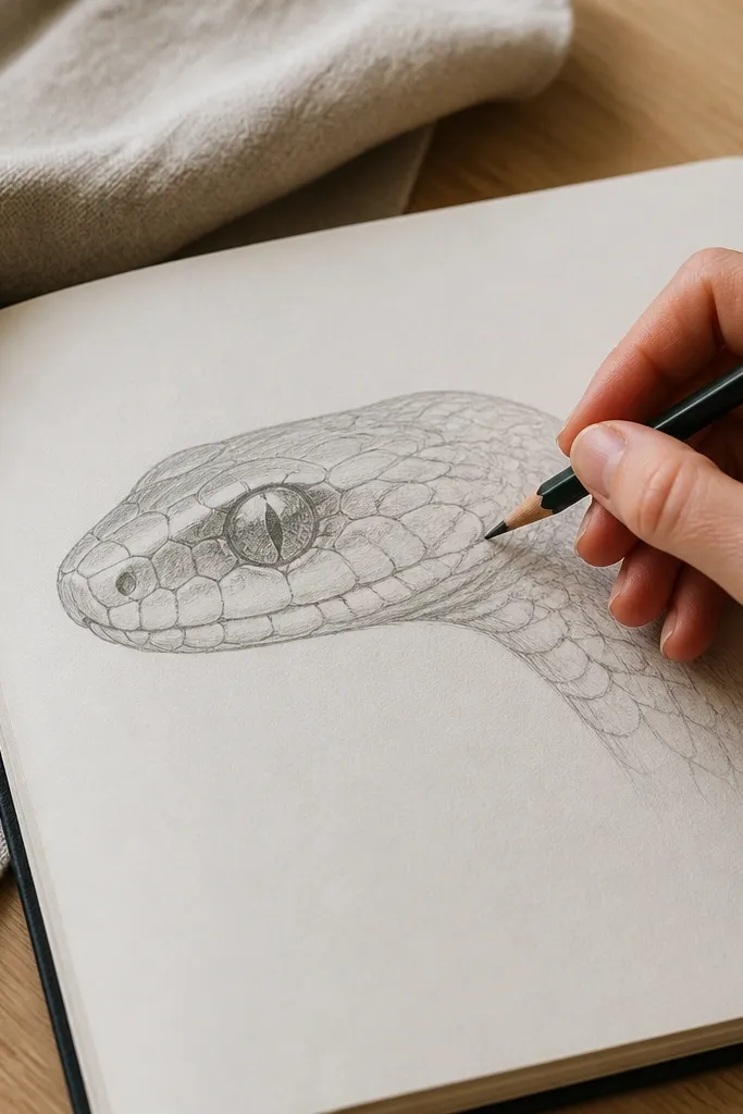 Snake head with correctly tilted eye line and aligned eye positions