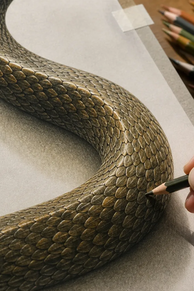 Snake drawing with scale edges shaded to match body curvature