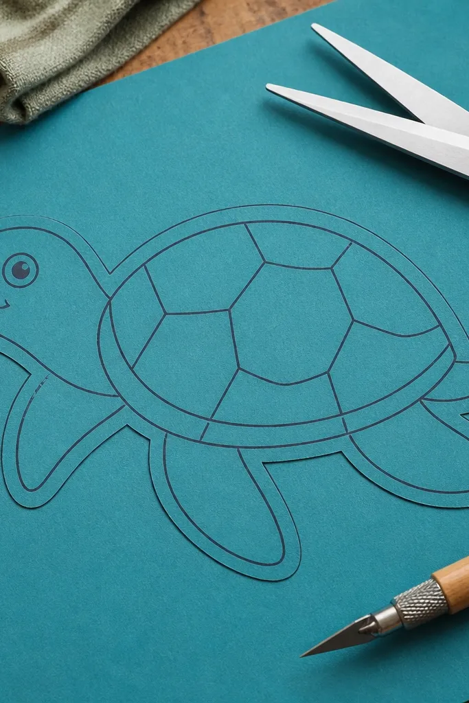 Cut-friendly turtle drawing with thick outline and minimal interior lines