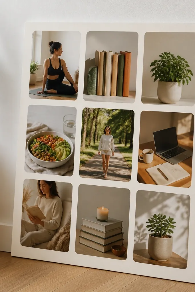 Three-column layout with rounded-corner photos and thin beige borders